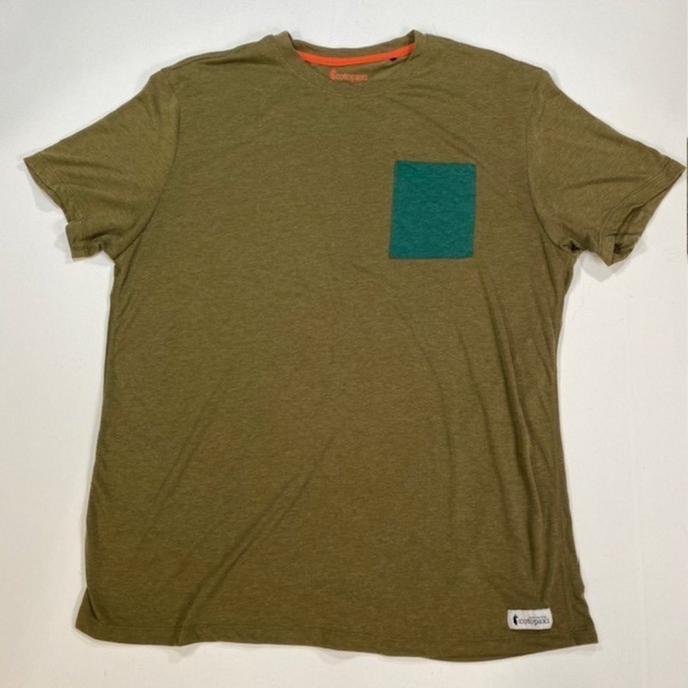 Cotopaxi Mens XL Shirt Green Travel Pocket Tee Crew Neck‎ Short Sleeve